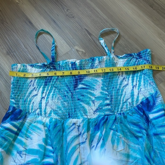 Lane Bryant Blue Floral Leaf Shirred Babydoll Spaghetti Strap Top Size 22/24 NWT - Picture 4 of 12